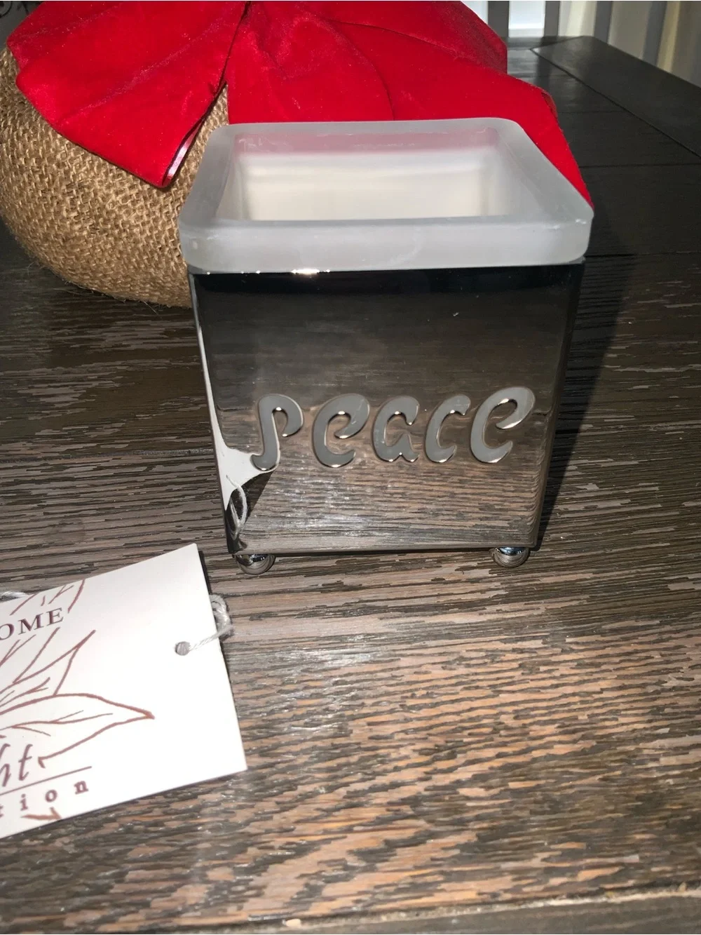 Coming Home Delights Silver 3” Candle Holder with Ribbon